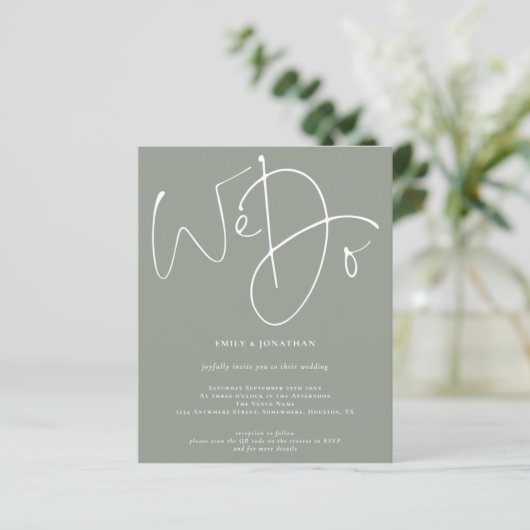 Budget Script We Do Sage QR Code Wedding Invite (Staand voorkant)