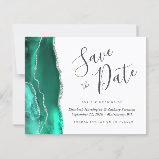Budget Seafoam Green Silver Agate Save the Date (Voorkant)