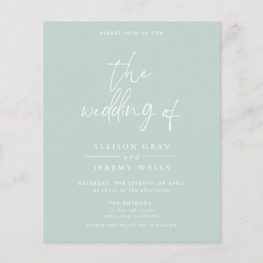 Budget Seafoam Wedding Invitation Flyer (Voorkant)