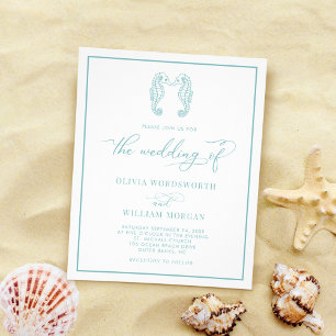 Budget Seahorse Wedding Invite Zee Glass Blue Flyer