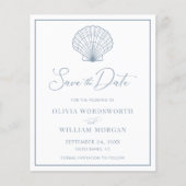 Budget Seashell Beach Dusty Blue Save the Date (Voorkant)