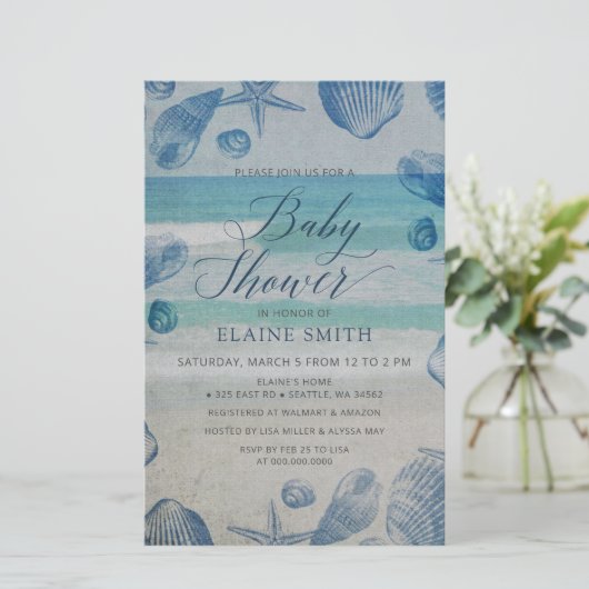 Budget Seashells Beach Baby shower Invitation (Staand voorkant)