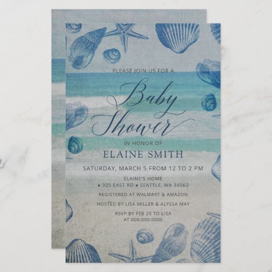 Budget Seashells Beach Baby shower Invitation (Voorkant / Achterkant)