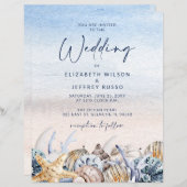 Budget Seashells Beach bruiloft uitnodiging (Voorkant / Achterkant)