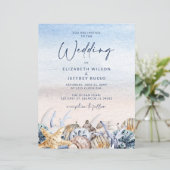 Budget Seashells Beach bruiloft uitnodiging (Staand voorkant)