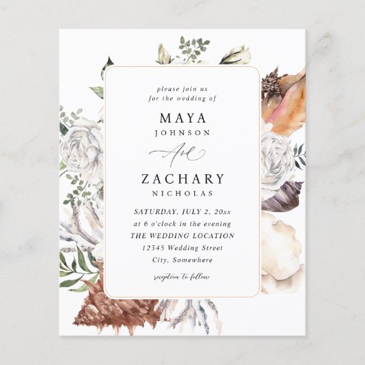 Budget Seashells & White Floral Wedding Flyer (Voorkant)
