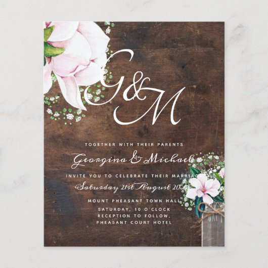 BUDGET Sfeervol Roze Magnolia Chic Trouw Uitnodigi (Voorkant)