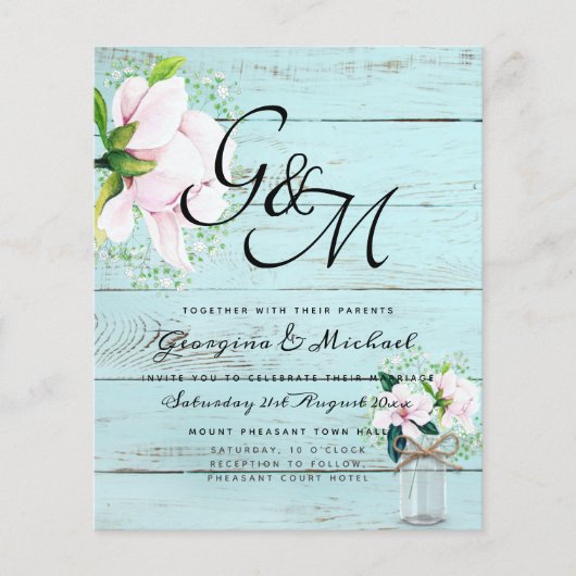 BUDGET Sfeervol Roze Magnolia Chic Trouw Uitnodigi (Voorkant)