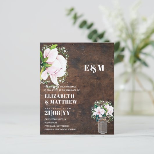 BUDGET Sfeervol Roze Magnolia Chic Trouw Uitnodigi (Staand voorkant)