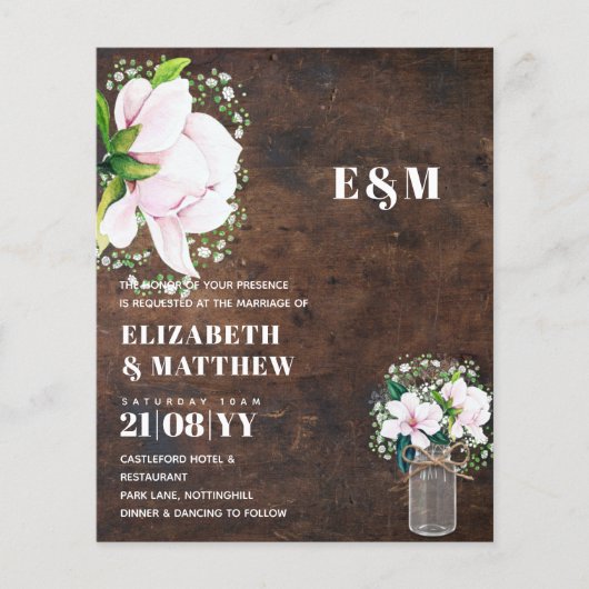 BUDGET Sfeervol Roze Magnolia Chic Trouw Uitnodigi (Voorkant)