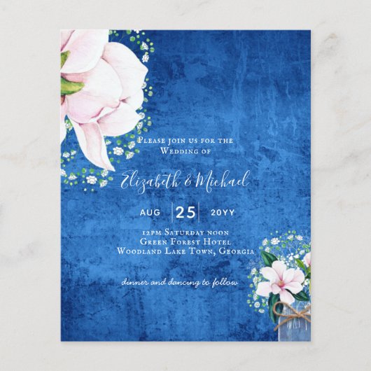 BUDGET Sfeervol Roze Magnolia Chic Trouw Uitnodigi (Voorkant)