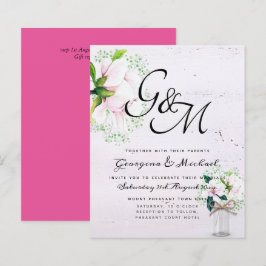 BUDGET Sfeervolle Roze Magnolia Bruiloft Uitnodigi