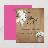 BUDGET Shabby Pink Magnolia Chic Wedding Invite (Voorkant / Achterkant)