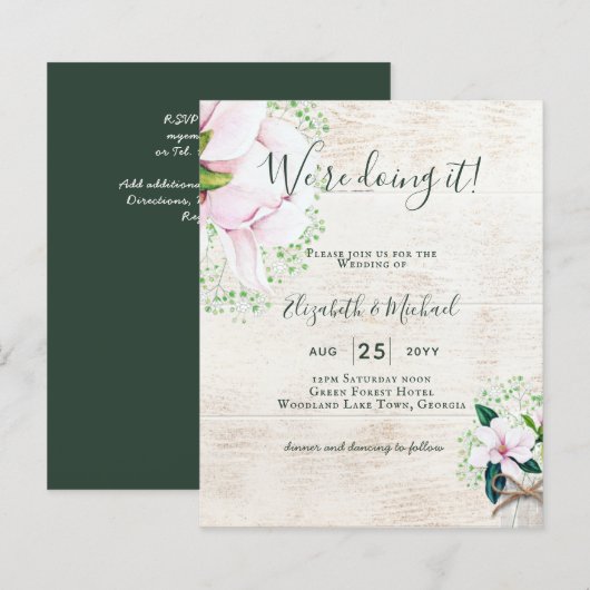 BUDGET Shabby Pink Magnolia Chic Wedding Invite (Voorkant / Achterkant)