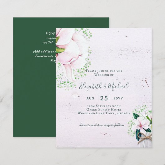 BUDGET Shabby Pink Magnolia Chic Wedding Invite (Voorkant / Achterkant)