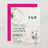 BUDGET Shabby Pink Magnolia Chic Wedding Invite (Voorkant / Achterkant)