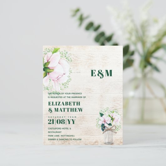 BUDGET Shabby Pink Magnolia Chic Wedding Invite (Staand voorkant)