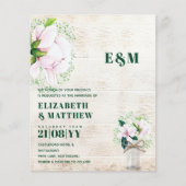 BUDGET Shabby Pink Magnolia Chic Wedding Invite (Voorkant)