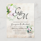 BUDGET Shabby Pink Magnolia Chic Wedding Invite (Voorkant)
