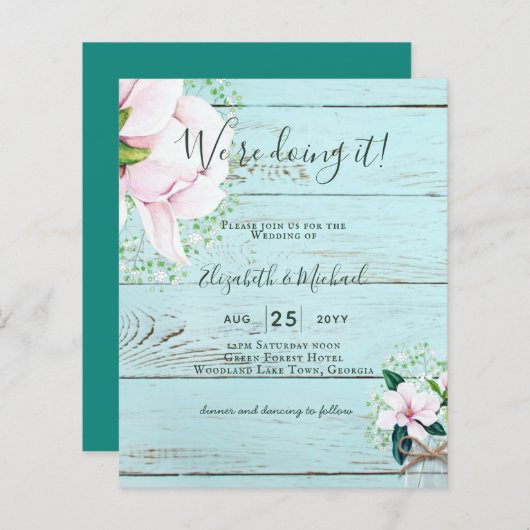 BUDGET Shabby Pink Magnolia Chic Wedding Invite (Voorkant / Achterkant)
