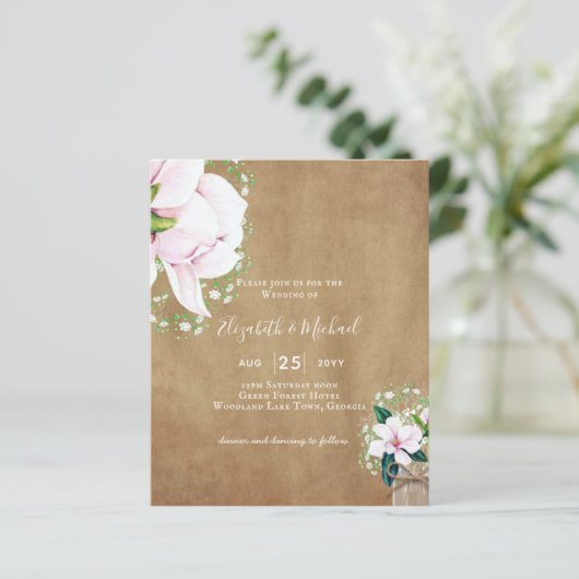 BUDGET Shabby Roze Magnolia Chic Trouw Uitnodiging (Staand voorkant)