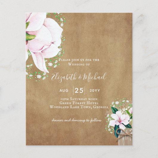 BUDGET Shabby Roze Magnolia Chic Trouw Uitnodiging (Voorkant)