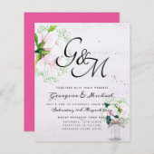 BUDGET Shabby Roze Magnolia Chic Trouw Uitnodiging (Voorkant / Achterkant)