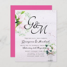 BUDGET Shabby Roze Magnolia Chic Trouw Uitnodiging