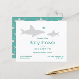 Budget Shark Green White Baby shower Invitation
