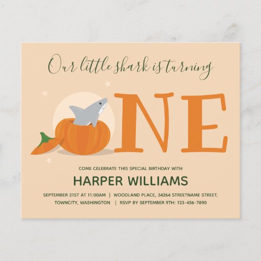 Budget Shark One Pumpkin First Birthday Invite (Voorkant)