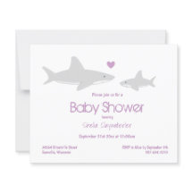 Budget Shark Paars White Baby shower Invitation