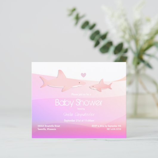 Budget Shark Pink Ocean Baby shower Invitation (Staand voorkant)