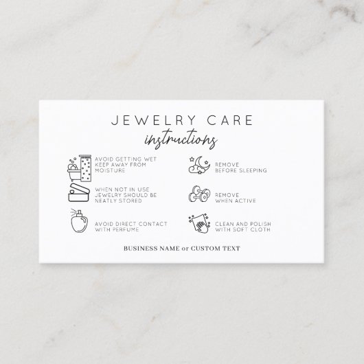 Budget Sieraden Care Instructies Earring Business Visitekaartje (Voorkant)