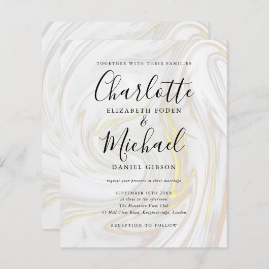 Budget Signature Script Marmeren Trouw Uitnodiging (Voorkant / Achterkant)