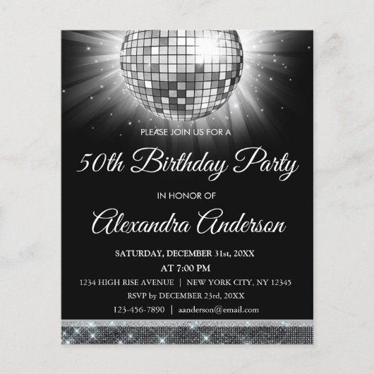 Budget Silver 50th Birthday Silver Disco Ball Flyer (Voorkant)