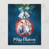 Budget Silver Bells Navy Blue-kerstfotokaart (Voorkant)