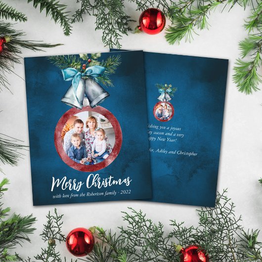 Budget Silver Bells Navy Blue-kerstfotokaart