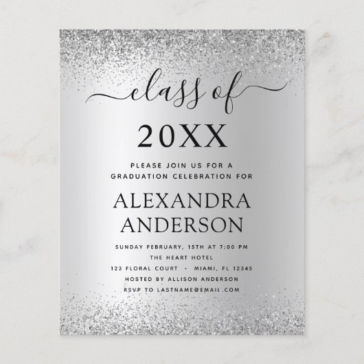 Budget Silver Black 2022 Graduation Party Glitter Flyer (Voorkant)