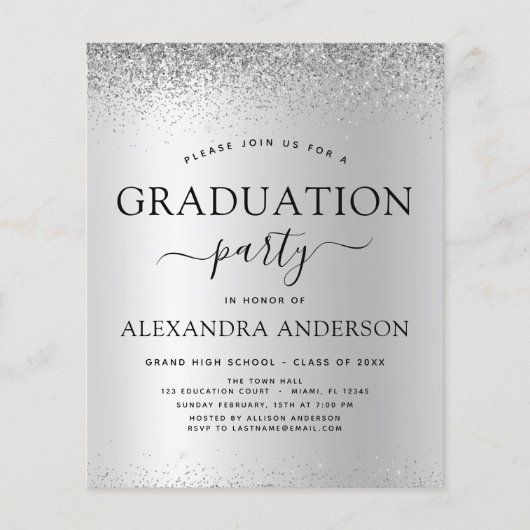 Budget Silver Black 2023 Graduation Party Glitter Flyer (Voorkant)