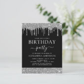Budget Silver Black Glitter Birthday Uitnodiging (Staand voorkant)