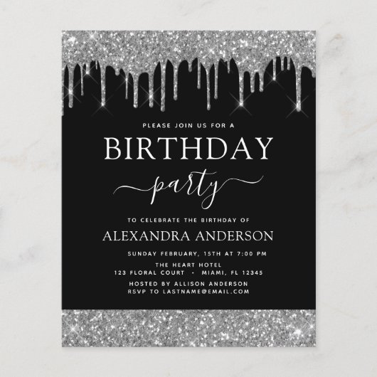 Budget Silver Black Glitter Elke dag van de Ouderd Flyer (Voorkant)