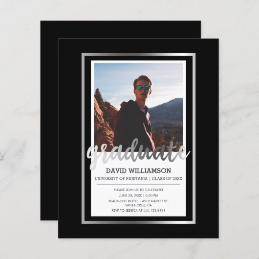 Budget Silver & Black Photo Graduparty (Voorkant / Achterkant)