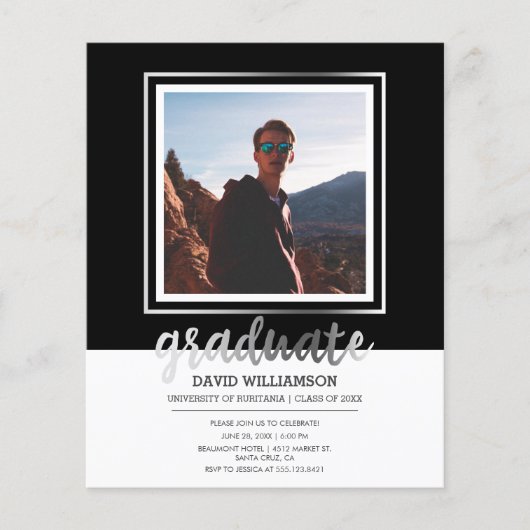 Budget Silver Black Script Photo Lijst Afstuderen (Voorkant)