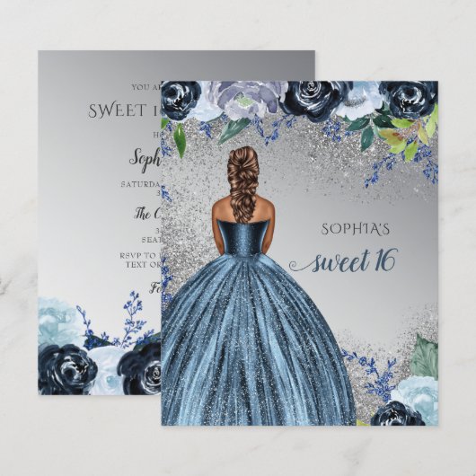 Budget Silver Blue Dress Sweet 16 verjaardag (Voorkant / Achterkant)