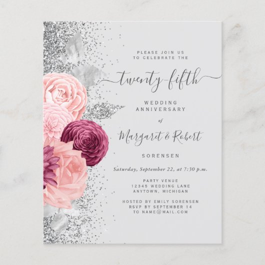 Budget Silver Blush Floral 25th Anniversary (Voorkant)