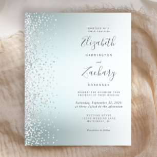 Budget Silver Confetti Aqua Ombre Wedding Invite