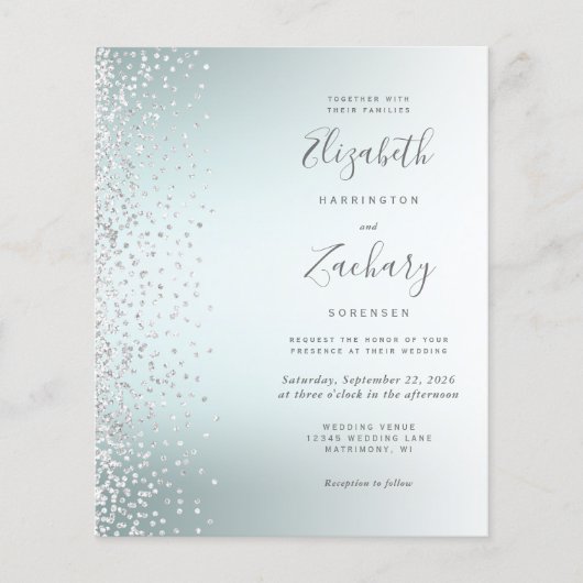Budget Silver Confetti Aqua Ombre Wedding Invite (Voorkant)