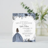 Budget Silver Dusty Blue Dress Sweet 16 Invitation (Staand voorkant)