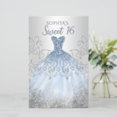 Budget Silver Dusty Blue Dress Sweet 16 Uitnodigin (Staand voorkant)