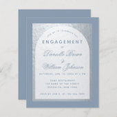 Budget Silver Dusty Blue Verloving Invitation (Voorkant / Achterkant)